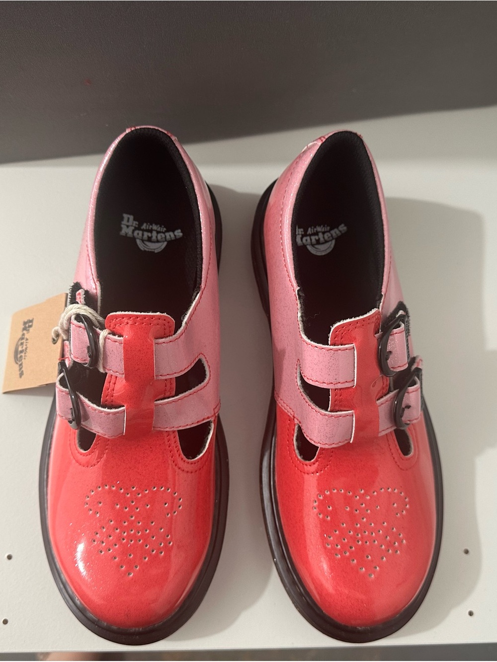 Dr. Martens Pink and Red Heart Mary Jane Kids Shoes